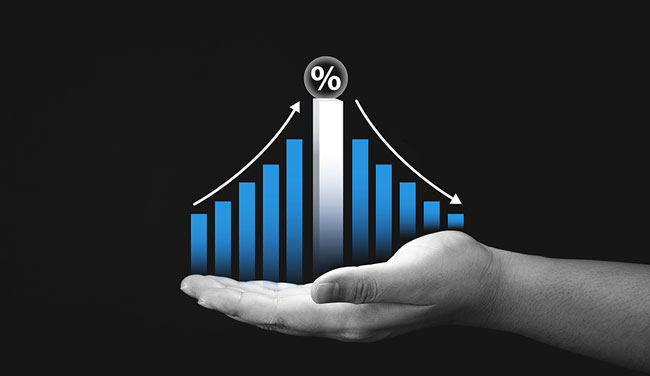 Hand showing Graph percentage with increasing and decreasing numbers