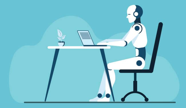 AI Robot sat at a desk