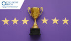 Award trophy with 6 stars around it on a purple background