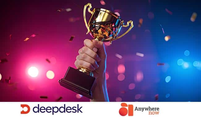 Award winner trophy on blue and pink background