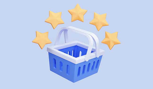 Shopping basket with 5 stars over the top