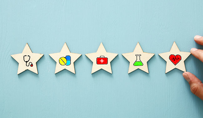 5 stars each with a medical symbol inside