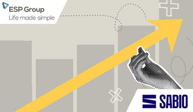 Yellow arrow increasing being held by a hand
