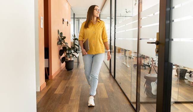 Person walking through an office