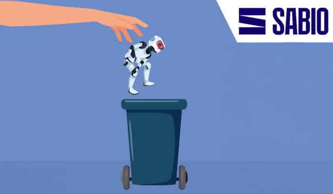 Hand throwing a robot in the bin