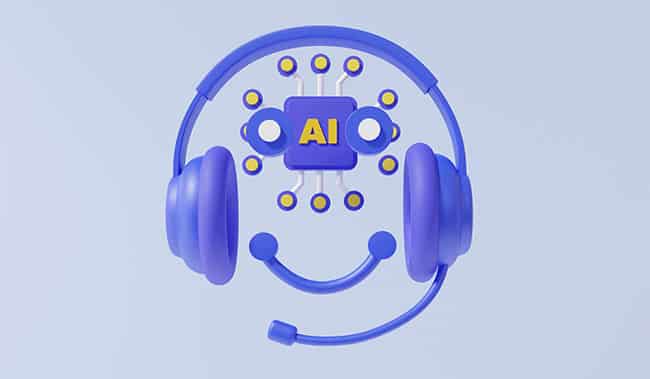 Headphones with 'ai' in the middle and a smiley face