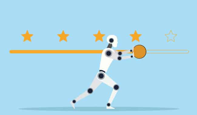 AI robot pushing a bar with stars on it