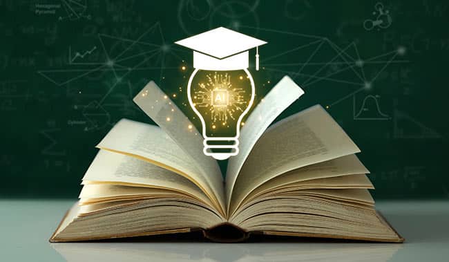 light bulb icon on an open book on a blackboard