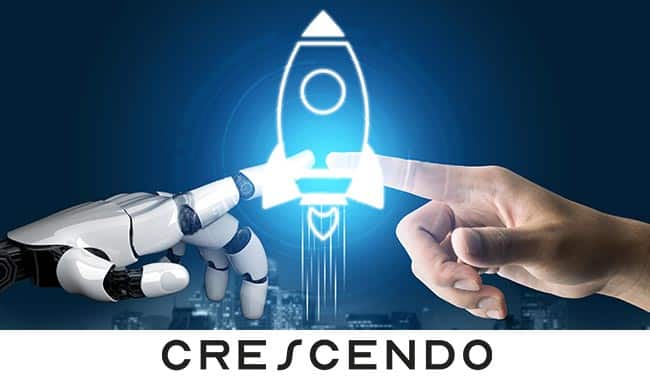 Human hand and Robot hand touching a rocket