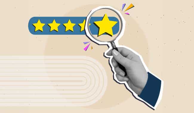 5 stars being looked over by a magnifying glass
