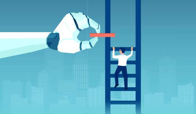 Robot hand placing ladder steps for human to climb up