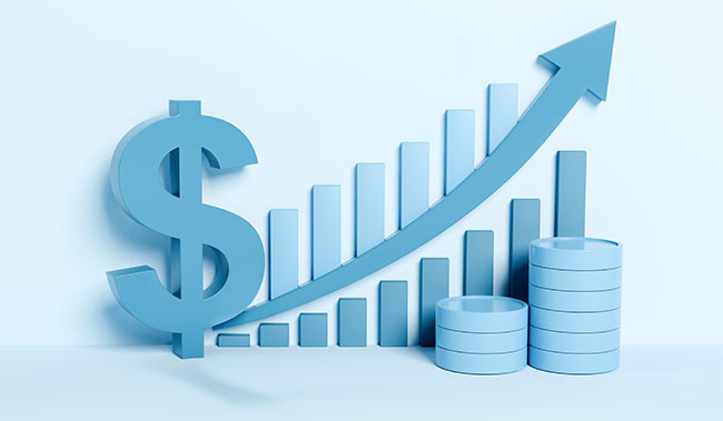 Dollar Sign with Rising Graph and Coins
