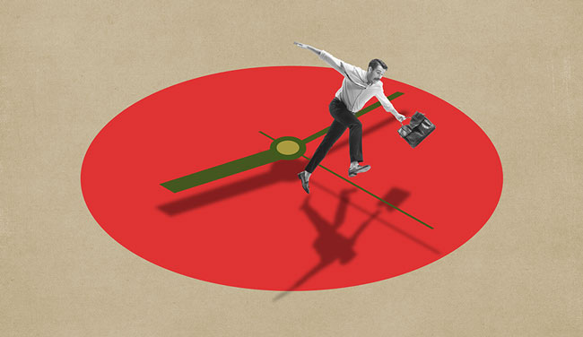 Being late concept with person on clock