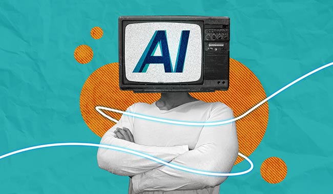 Human with AI TV Head collage art
