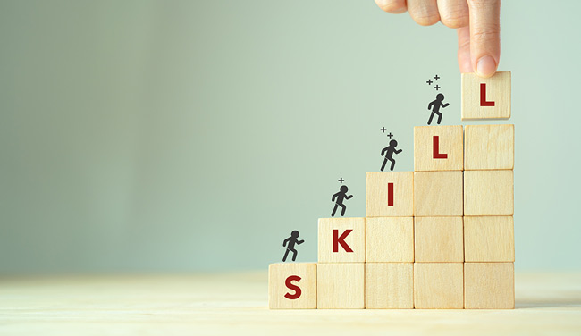 Upskilling and personal development concept with blocks
