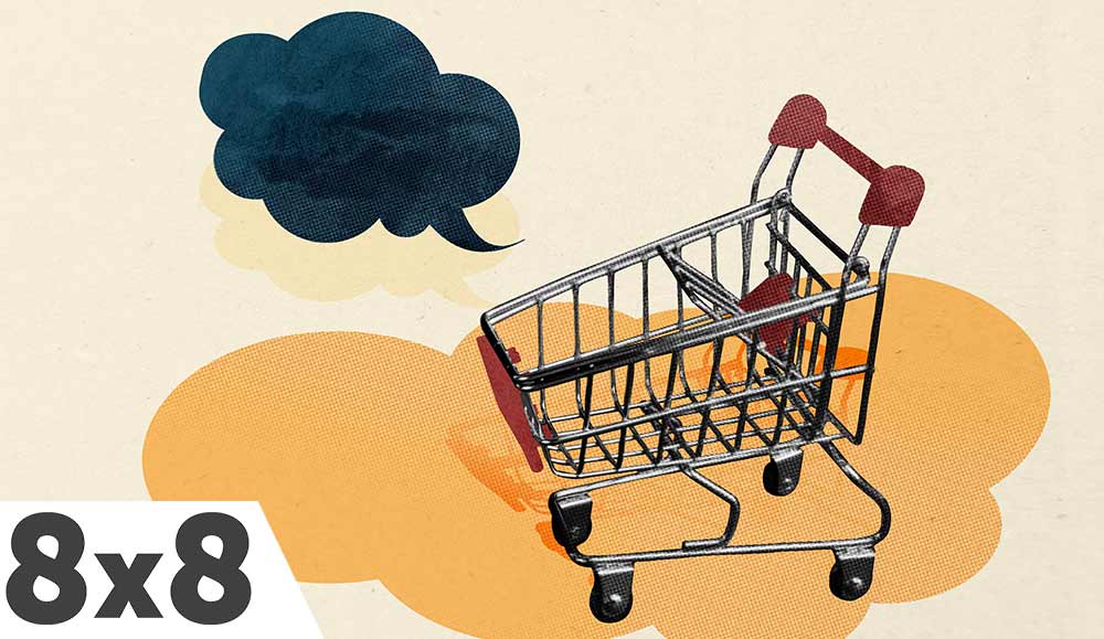 Shopping trolly with speech bubble coming out of it