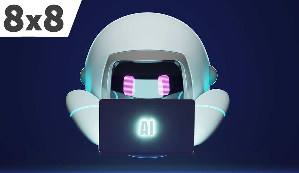 Robot ai looking at a laptop