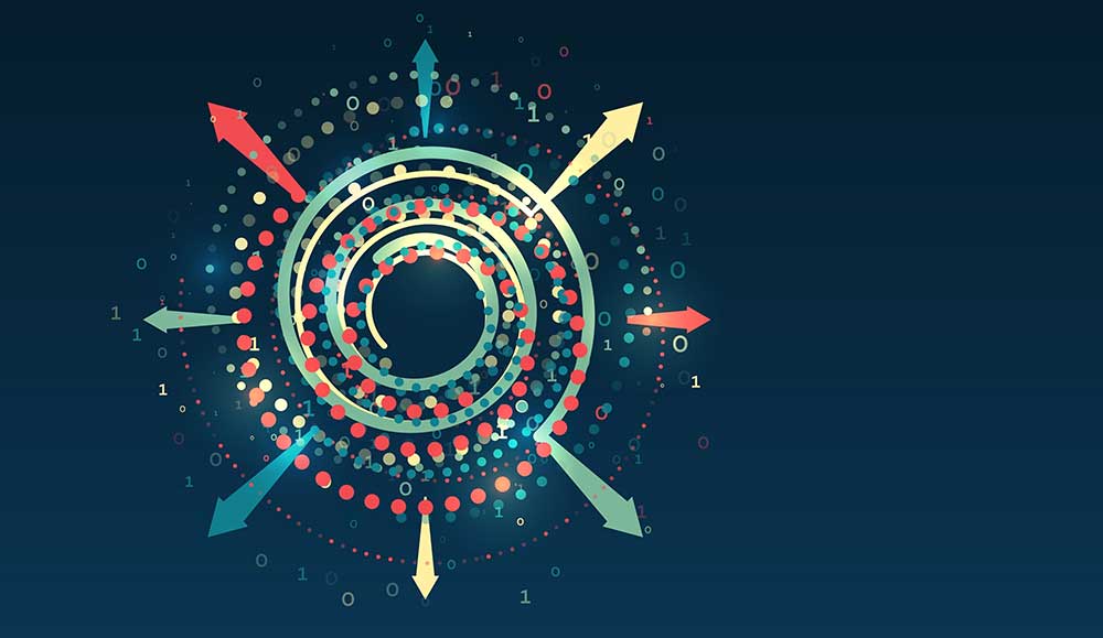Structuring data concept with a spiral and arrows