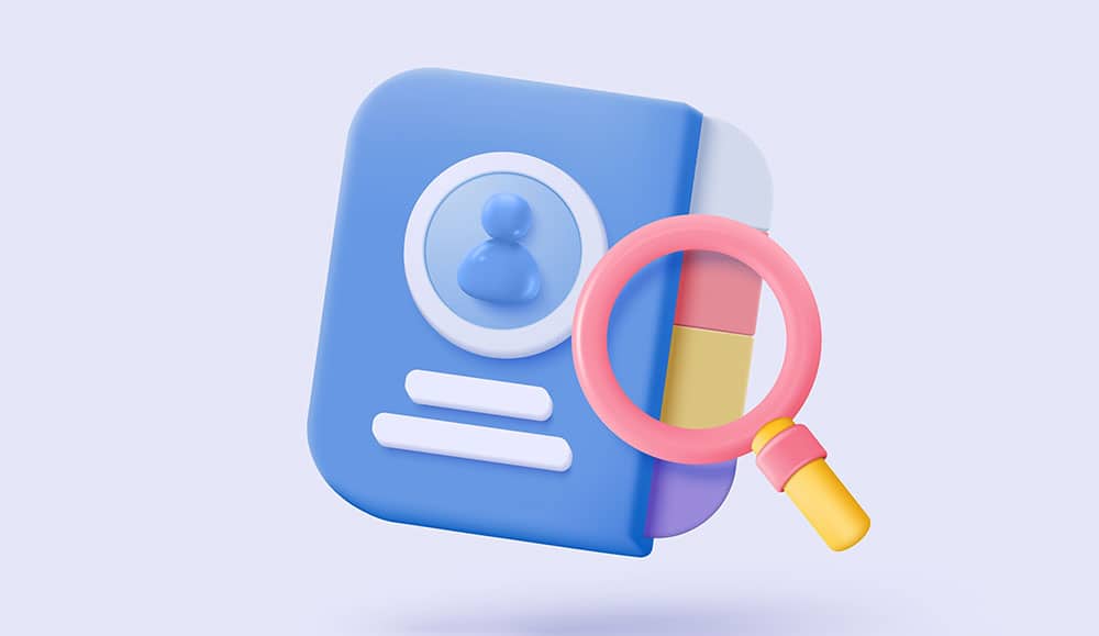 Book with person on it and a magnifying glass - information concept