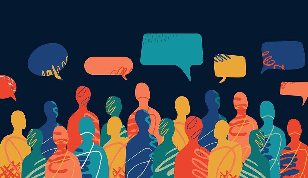group of people with speech bubbles