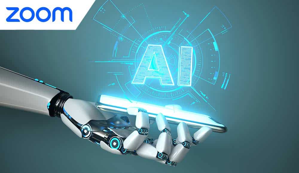 Robot holding phone with pop up digital AI