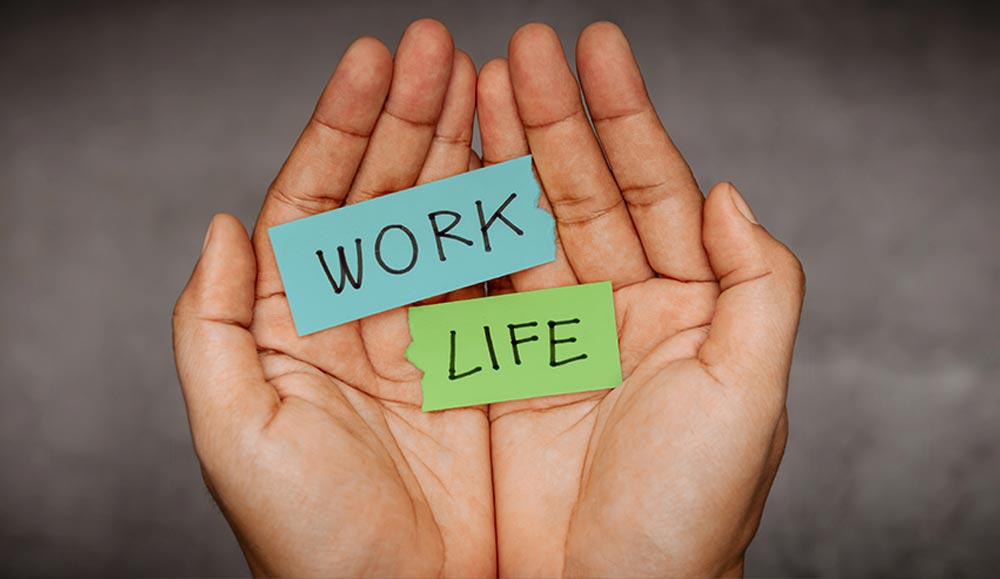 Work Life Balance Conceptual Photo, Hand Holding Text of Work and Life